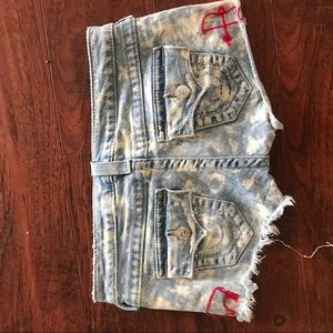 one of a kind TRUE RELIGION acid wash shorts